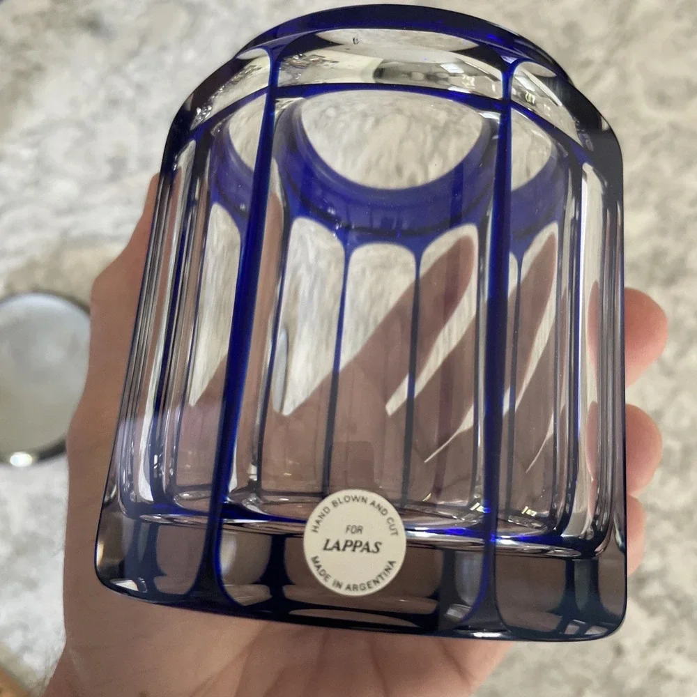 Lappas Hand Blown & Cut Crystal Cobalt Blue Glass Jar Heavy 4